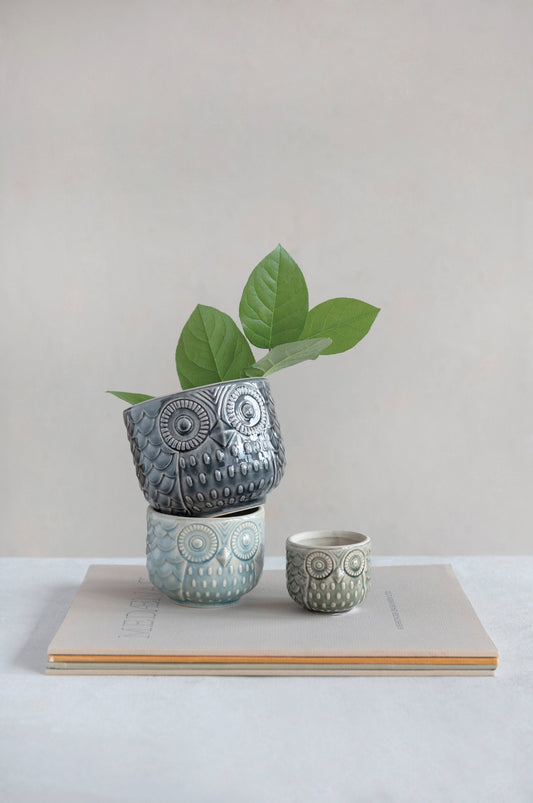 Contenants en grès en forme de hibou (3 tailles)